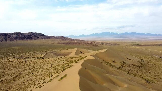 Singing Dunes aerial view of Altyn-Emel National Park, Kazakhstan