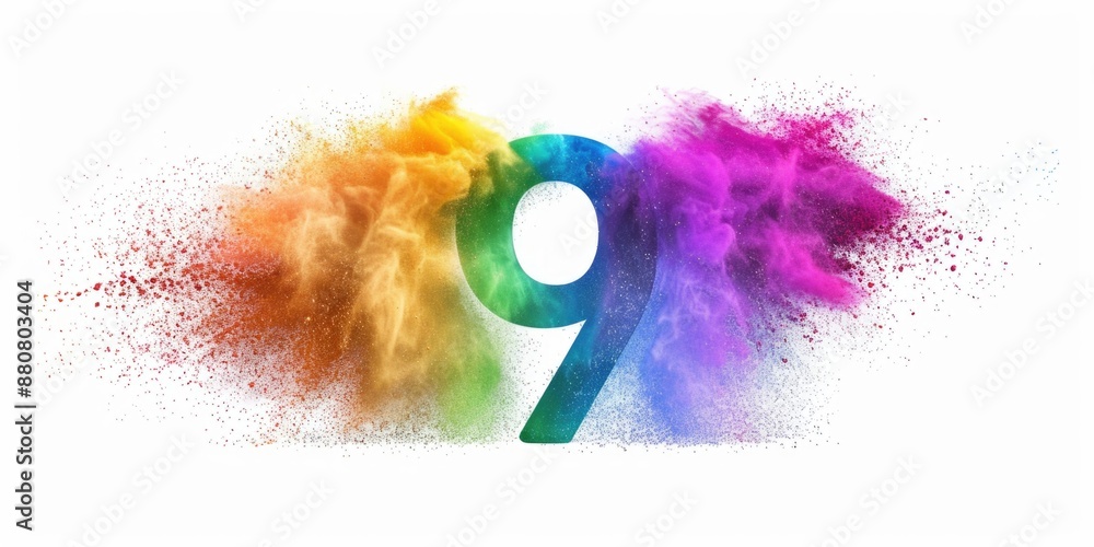 Poster A colorful image of the number nine with a rainbow design on a white background, perfect for use in designs and illustrations
