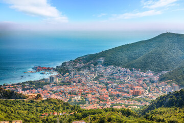 Captivating summer view of Adriatic sea coast and Budva city.