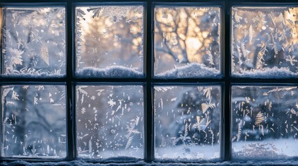 Frosted Windowpane with Wintery View