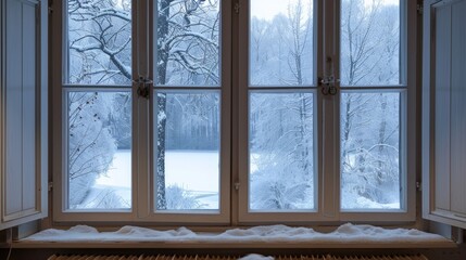 Window View of a Snowy Winter Landscape