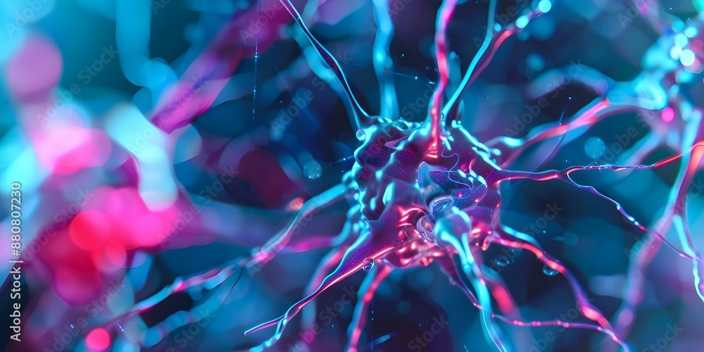 Poster depiction of neural network and synapses in addiction and opioid usage. concept neural networks, syn