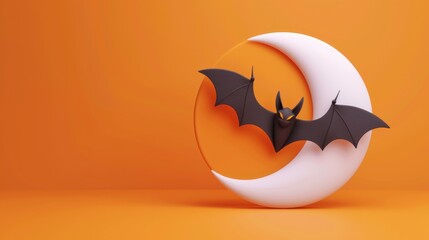 Naklejka premium Minimalist bat flying in front of the moon, Halloween, 3D portrayal