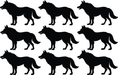 wolf silhouettes, Set of wolf black silhouette vector
