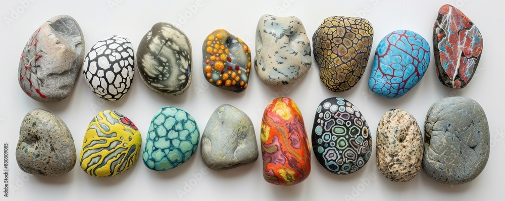 Wall mural painted rocks arranged to form a neural network, handmade artificial intelligence data