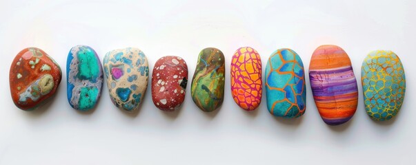 Painted rocks arranged to form a neural network, handmade artificial intelligence data
