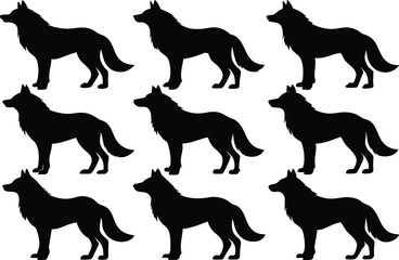wolf silhouettes, Set of wolf black silhouette vector
