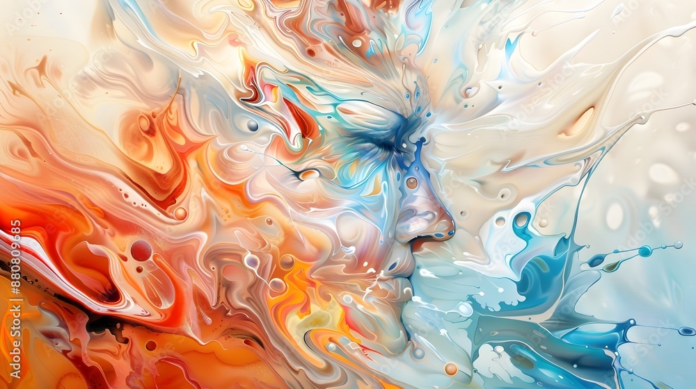 Poster peach-hued cerebral abstraction:fluid swirls of color and form