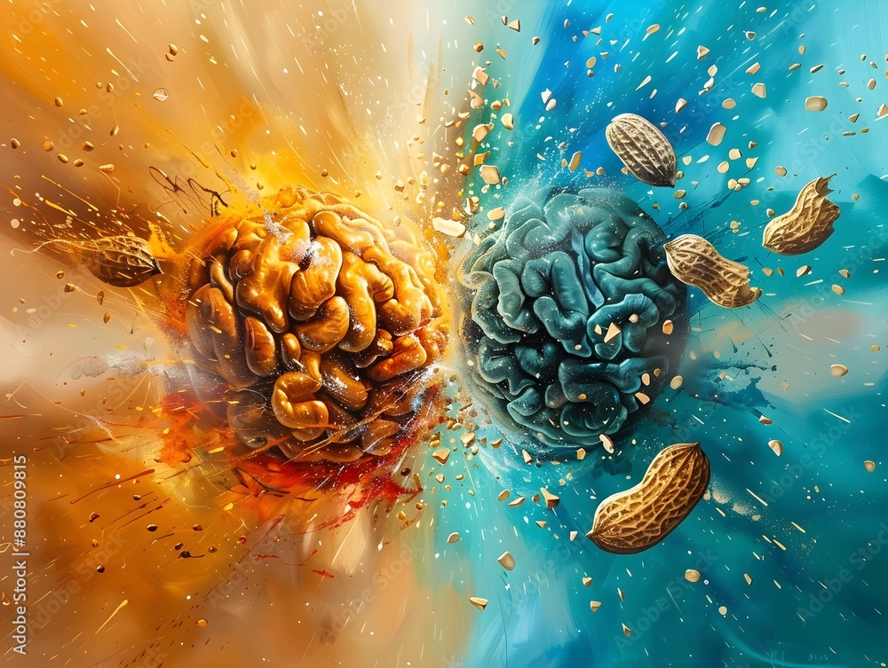 Poster peanut merging with parietal lobe - abstract digital art visualizing cognitive processes
