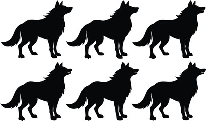 wolf silhouettes, Set of wolf black silhouette vector
