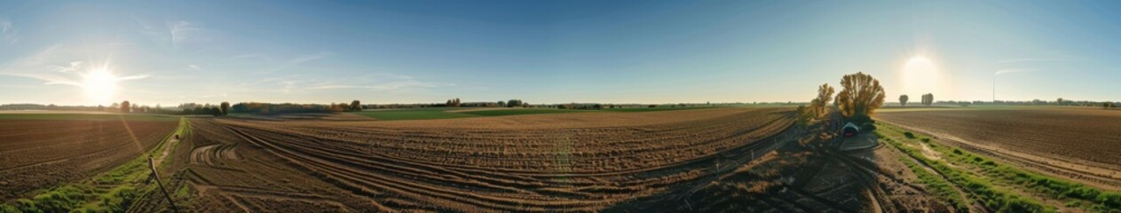 Wide-Angle Aerial View of Smart Agriculture Orchard: Showcasing Vast and Magnificent Farmland, Future Intelligent Industry Agriculture Theme, AI-Generated High-Resolution Wallpape