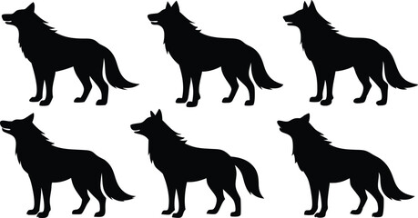 wolf silhouettes, Set of wolf black silhouette vector
