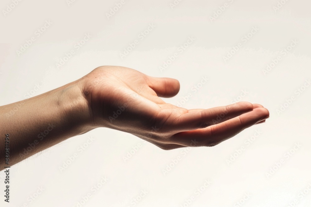 Poster A person extending their hand against a white background, suitable for use in illustrations and graphics