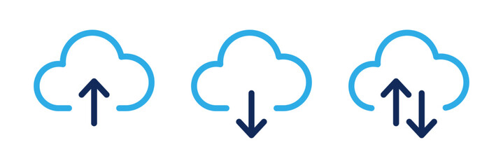 Cloud download and upload icon set