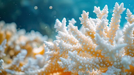 A close-up of coral bleaching, highlighting the stark white skeletons of once-vibrant coral colonies