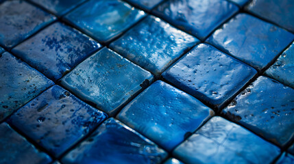 A blue tile floor with a pattern of squares