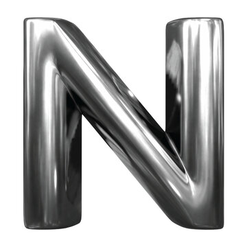 A glossy, reflective 3D letter N with a fluid droplet design and silver or chrome gradient, Abstract fluid droplet shape, glossy smooth shiny reflective surface with metallic silver gradient.