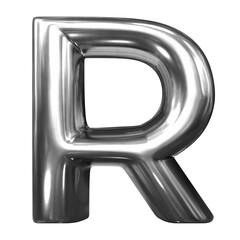 Obraz premium A glossy, reflective 3D letter R with a fluid droplet design and silver or chrome gradient, Abstract fluid droplet shape, glossy smooth shiny reflective surface with metallic silver gradient.