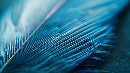 A close up of a feather with a blue hue