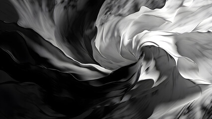 Black and white abstract painting swirling shapes intertwined grayscale palette background