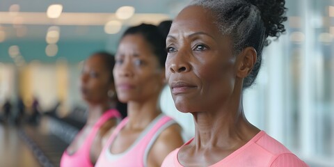Middle-aged women from diverse backgrounds work out in the gym during menopause. Concept Menopause, Women's Health, Gym Workouts, Diversity, Middle-aged Women