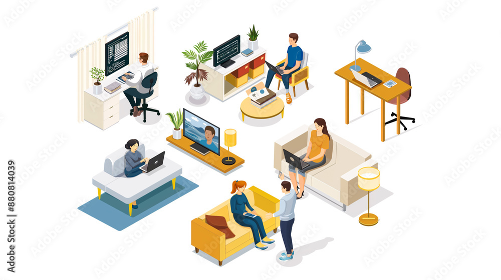 Poster individuals seated at table with computers and laptops