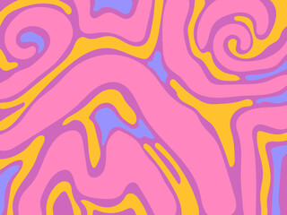 Abstract groovy hippie 70s background. Waves colorful vintage  swirl, twirl ,psychedelic, striped pattern illustration design for wallpaper, web, banner and print.