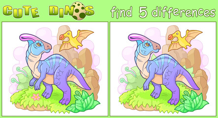 prehistoric funny dinosaur, find five differences
