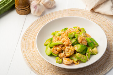 Stir Fried Zucchini with Shrimp and Egg.Thai food