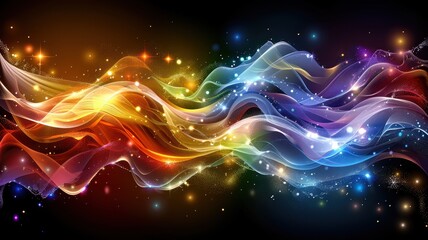 Colorful abstract wave pattern with glowing lights, creating a dynamic and vibrant visual effect on a dark background.