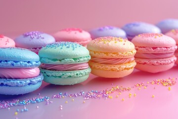 Obraz premium Colorful Macarons on a Pink Background