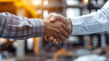 Handshake Between Engineers on Construction Site Signifying Agreement