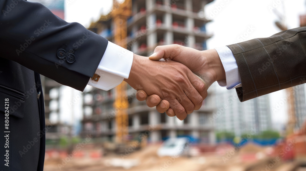 Wall mural Handshake Between Engineers on Construction Site Signifying Agreement