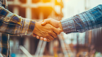 Handshake Between Engineers on Construction Site Signifying Agreement
