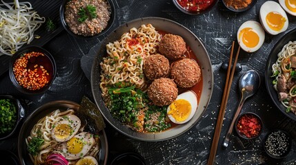 Fusion of Lebanese Falafel and Japanese Ramen in a Sleek Modern Setting