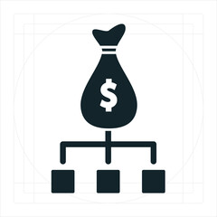Budget Allocation Icon A vector illustration in monochrome, depicted entirely filled.