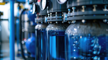 Intricate Filtration Process in Reverse Osmosis Unit. Close-Up of Pure Water Production