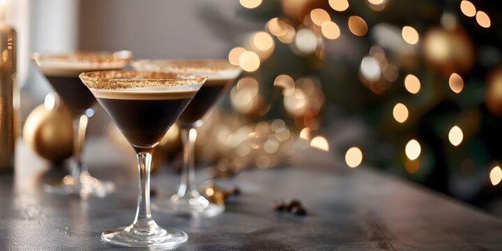 A Chic New Year's Eve Celebration with Festive Decorations and Espresso Martinis. Concept New Year's Eve Celebration, Festive Decorations, Chic Party, Espresso Martinis, Festive Ambiance - Powered by Adobe