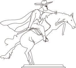 Fototapeta premium Sketch illustration silhouette vector detailed drawing ornament ornament statue of cowboy riding a horse