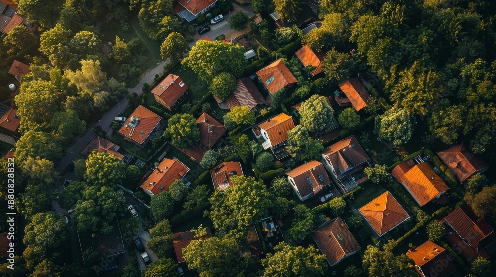 Poster top view photo of a house with development structures