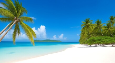 beautiful beach with blue water white sands and coconut tree