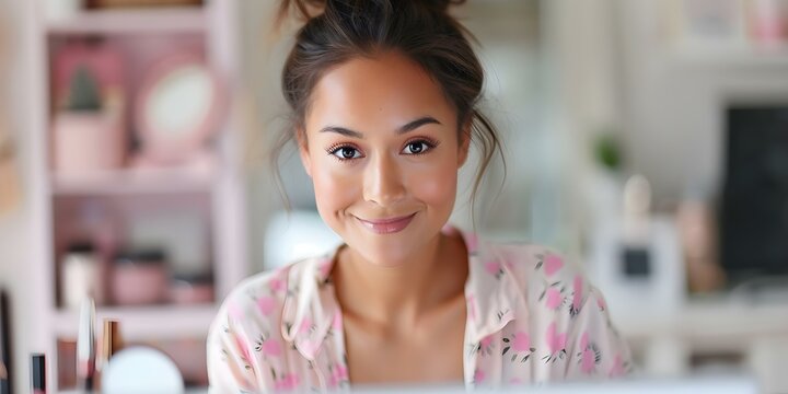 Creating Beauty Tutorial Content for Social Media Followers A Young Woman's Journey. Concept Makeup Looks, Skincare Routine, Hair Styling Tips, Product Reviews, Transformation Stories