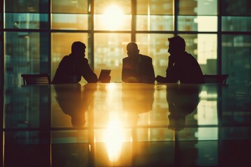 people at work in minimal office with panoramic windows - team members brainstorming ideas or discussing strategies, minimalist workspace, spirit of teamwork and collaboration in tech startup