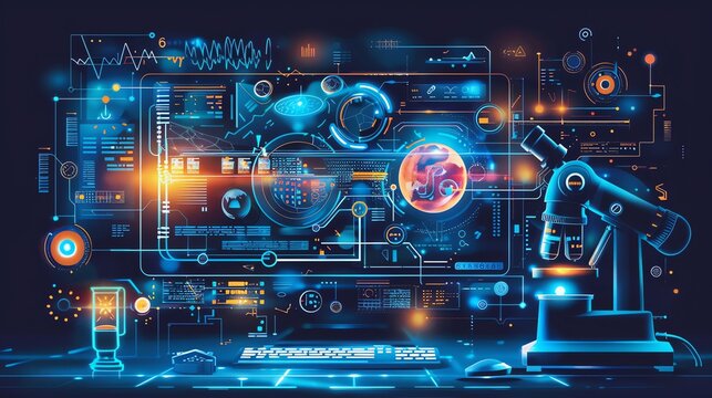 Futuristic Tech Interface with Microscope and Glowing Elements.