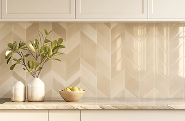 Modern Kitchen with Glazed Tile Backsplash, White Cabinets, and Simple Decor