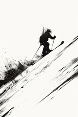 Fototapeta premium A black and white sketch of a person skiing down a slope