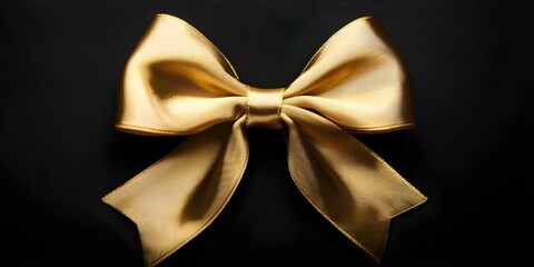 Elegant Gold Bow on Black Background with Subtle Light Reflection. Concept Luxury, Black and Gold, Elegant Photoshoot, Bow Decoration, Light Reflection