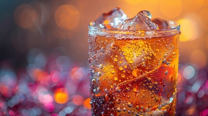 Close Up of a Glass of Cold, Icy Soda With Bokeh Background