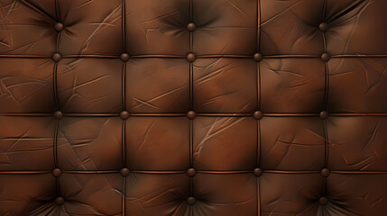 Naklejka premium Close-up of luxurious, tufted brown leather upholstery with buttons.