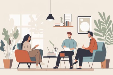 Fototapeta premium financial planning minimalist image of couple discussing insurance coverage with a business finance advisor, minimalist office decor, planning and protection through insurance